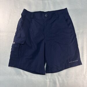 Columbia Men's Shorts Small PFG Omni-Shade Navy Blue Fishing Boating